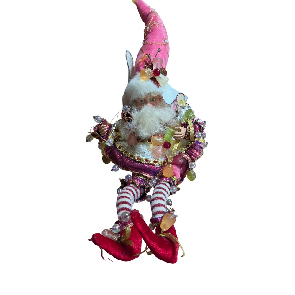 Mark Roberts Collection Gumdrop Fairy Christmas Elf 9" Pink Velvet Beaded 2000s